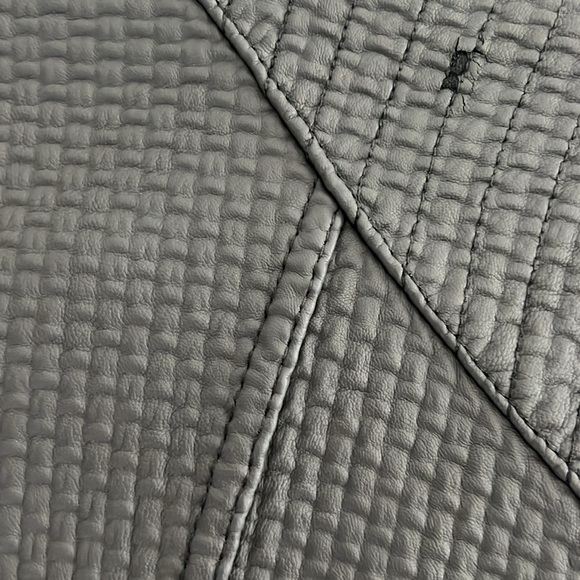 Women’s Grey Leather Jacket Moto Chic Minimal Textured Leather Sliver Zippers - Picture 3 of 7